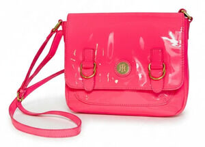 Tommy Hilfiger Bold Hot Pink Patent Leather Crossbody Purse Messenger Bag Style